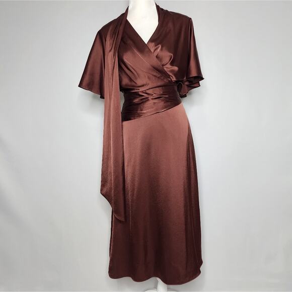 Alex Marie Giselle Brown Satin Drape Neck Retro Dress Women's Size 2 NWT - Picture 1 of 7